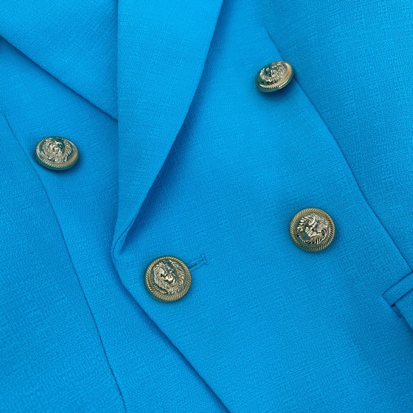 Turquoise Double-Breasted Blazer Gold Tone Buttons - Picture 11 of 14